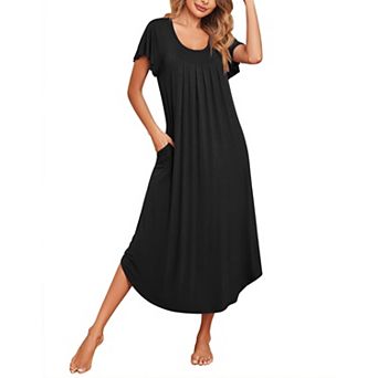 Ekouaer Long Nightgowns for Women with Pockets Short Sleeves Casual House Dresses