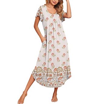 Ekouaer Long Nightgowns for Women with Pockets Short Sleeves Casual House Dresses