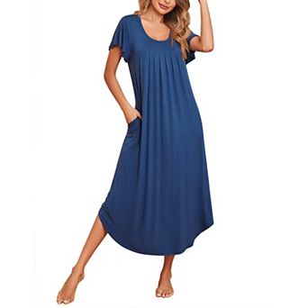 Ekouaer Long Nightgowns for Women with Pockets Short Sleeves Casual House Dresses