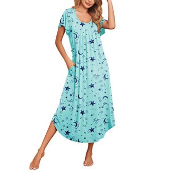 Ekouaer Long Nightgowns for Women with Pockets Short Sleeves Casual House Dresses