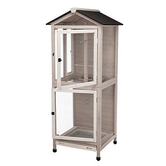 Large 66.5" Indoor-Outdoor Wooden Birdcage with 3 Front Doors & 2 Perches