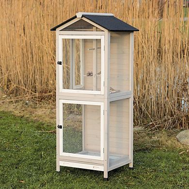 Large 66.5" Indoor-Outdoor Wooden Birdcage with 3 Front Doors & 2 Perches