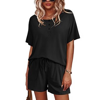 Ekouaer Womens Pajamas Set 2 pc Short Sleeve Lounge Sets Soft Sleepwear with Pockets