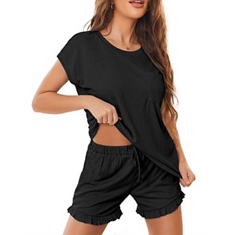 Ekouaer Womens Pajamas Set 2 pc Short Sleeve Lounge Sets Soft Sleepwear with Pockets