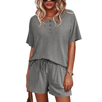 Ekouaer Womens Pajamas Set 2 pc Short Sleeve Lounge Sets Soft Sleepwear with Pockets