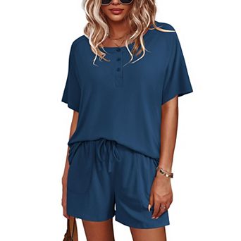 Ekouaer Womens Pajamas Set 2 pc Short Sleeve Lounge Sets Soft Sleepwear with Pockets