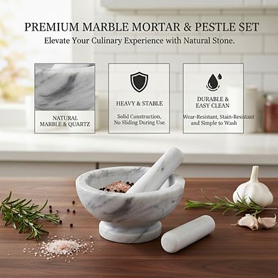 Large Marble Mortar and Pestle, Heavy-Duty Spice & Herb Grinder for Kitchen