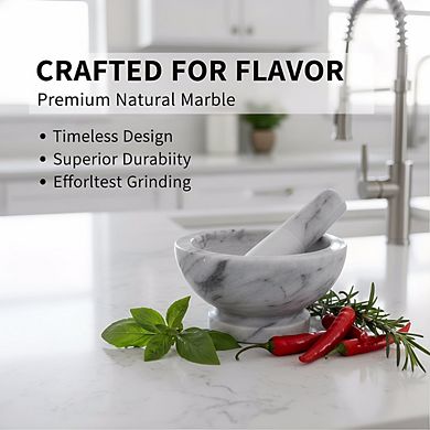 Large Marble Mortar and Pestle, Heavy-Duty Spice & Herb Grinder for Kitchen