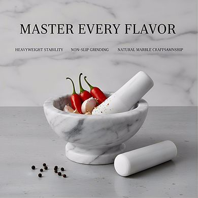 Large Marble Mortar and Pestle, Heavy-Duty Spice & Herb Grinder for Kitchen