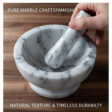 Large Marble Mortar and Pestle, Heavy-Duty Spice & Herb Grinder for Kitchen