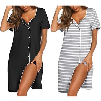 Ekouaer Nightgowns for Women 2 Pack Button Down Sleepshirt Short Sleeve Nightshirt Soft Sleepwear