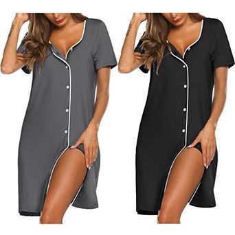 Ekouaer Nightgowns for Women 2 Pack Button Down Sleepshirt Short Sleeve Nightshirt Soft Sleepwear