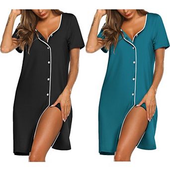 Ekouaer Nightgowns for Women 2 Pack Button Down Sleepshirt Short Sleeve Nightshirt Soft Sleepwear