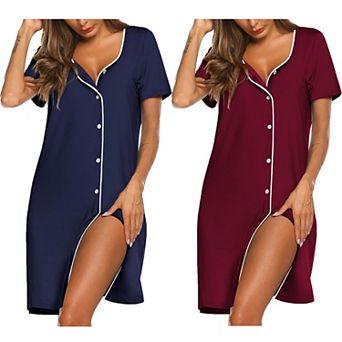 Ekouaer Nightgowns for Women 2 Pack Button Down Sleepshirt Short Sleeve Nightshirt Soft Sleepwear