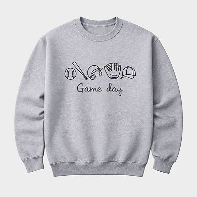 Embroidered Baseball Game Day Icons - Women's Graphic Sweatshirt