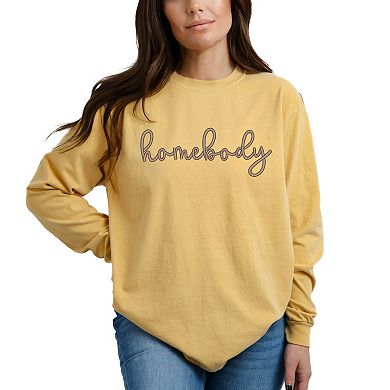 Embroidered Homebody Cursive - Women's Garment Dyed Long Sleeve Graphic T-Shirt