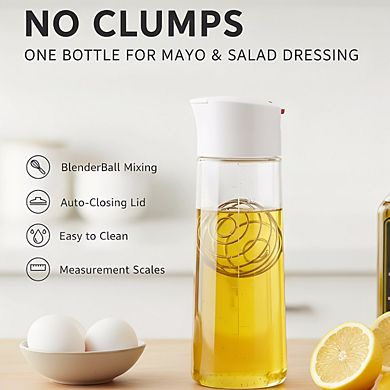 Glass Salad Dressing Shaker with BlenderBall Wire Whisk, Leak-Proof Mixing Bottle for Vinaigrettes