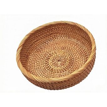 Great Ambitions Hand Woven Rattan Round Bread Basket, 9.2", for Fruit, Serving, Gift