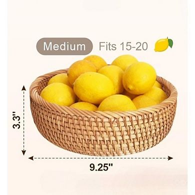 Great Ambitions Hand Woven Rattan Round Bread Basket, 9.2", for Fruit, Serving, Gift