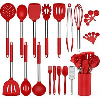 Silicone Cooking Utensil Set,Kitchen Utensils 17 pc Set,Non-stick Heat Resistant Silicone - Red