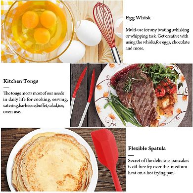 Silicone Cooking Utensil Set,Kitchen Utensils 17 Pcs Set,Non-stick Heat Resistant Silicone - Red