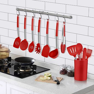Silicone Cooking Utensil Set,Kitchen Utensils 17 Pcs Set,Non-stick Heat Resistant Silicone - Red