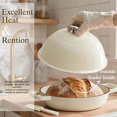 Great Ambitions 6QT Enameled Cast Iron Dutch Oven, Sourdough Baking Pot (Cream White)