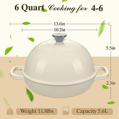 Great Ambitions 6QT Enameled Cast Iron Dutch Oven, Sourdough Baking Pot (Cream White)