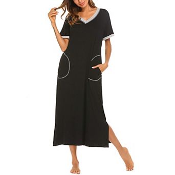 Ekouaer Nightgowns for Women Short Sleeve Night Shirts Full Length Night Gowns with Pockets Floral