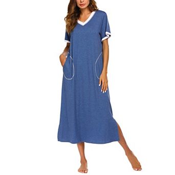 Ekouaer Nightgowns for Women Short Sleeve Night Shirts Full Length Night Gowns with Pockets Floral