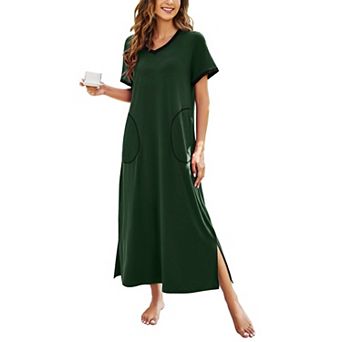 Ekouaer Nightgowns for Women Short Sleeve Night Shirts Full Length Night Gowns with Pockets Floral