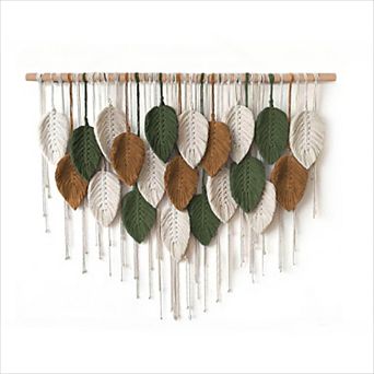 Large Macrame Wall Hanging Boho Woven Tapestry Leaf Feather