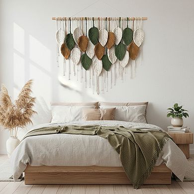 Large Macrame Wall Hanging Boho Woven Tapestry Leaf Feather