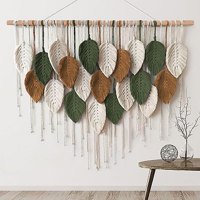 Large Macrame Wall Hanging Boho Woven Tapestry Leaf Feather