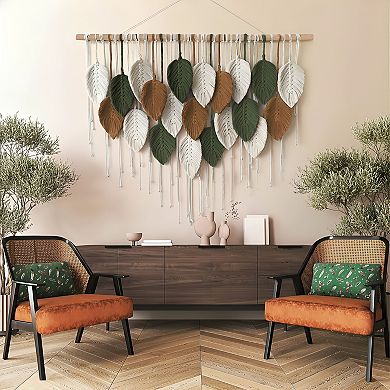 Large Macrame Wall Hanging Boho Woven Tapestry Leaf Feather