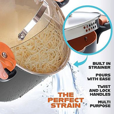 Great Ambitions 5 Qt Stock Pot with Strainer Lid, Ceramic Nonstick, Twist & Lock Handles