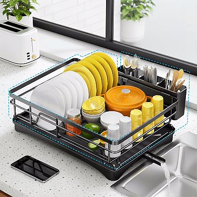 Large Dish Drying Rack with Drainboard and Utensil Holder