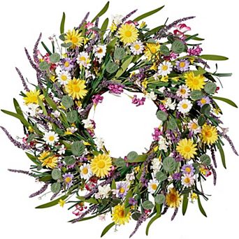 Daisy and Lavender Wreath Wildflower Artificial for Front Door