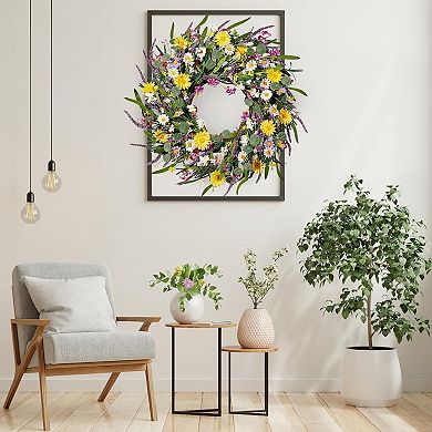 Daisy and Lavender Wreath Wildflower Artificial for Front Door