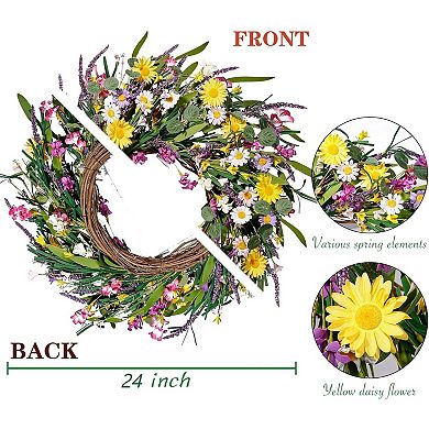 Daisy and Lavender Wreath Wildflower Artificial for Front Door