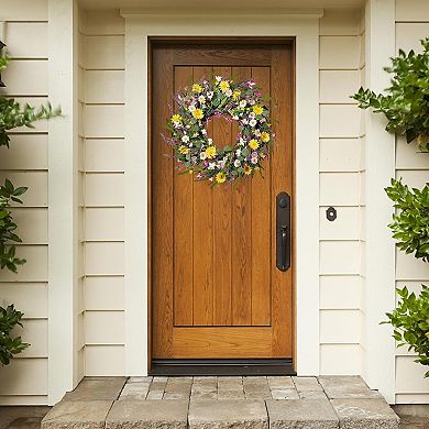 Daisy and Lavender Wreath Wildflower Artificial for Front Door