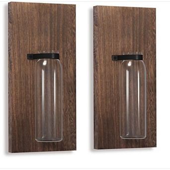 Wood Glass Wall Sconces Set of 2 Farmhouse Planters