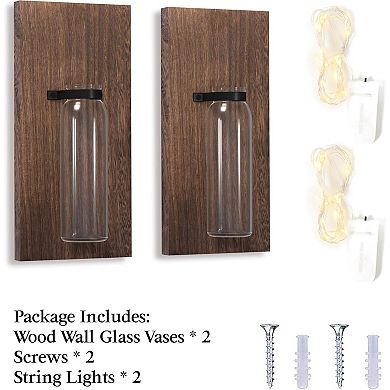 Wood Glass Wall Sconces Set of 2 Farmhouse Planters