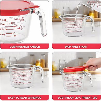 Glass Measuring Cups Set 4 Piece with Lids for Kitchen