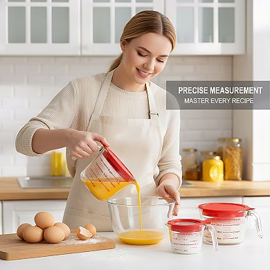 Glass Measuring Cups Set 4 Piece with Lids for Kitchen