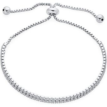 KSIZUIS Silver Plated Rose Flower CZ Slide Bolo Tennis Bracelet - Adjustable for Women