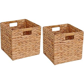 Great Ambitions Handmade Woven Basket Set of 2, 12x12x12 Inch, Foldable for Storage & Decor