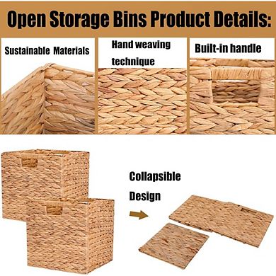 Great Ambitions Handmade Woven Basket Set of 2, 12x12x12 Inch, Foldable for Storage & Decor