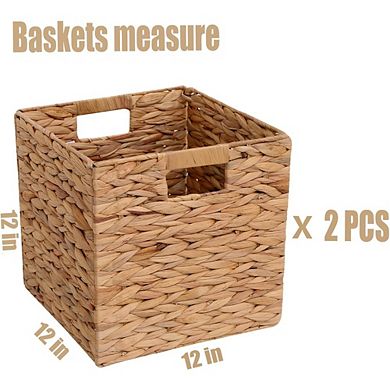 Great Ambitions Handmade Woven Basket Set of 2, 12x12x12 Inch, Foldable for Storage & Decor
