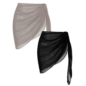 Ekouaer 2 pc Women Beach Sarongs Sheer Cover Ups Chiffon Bikini Wrap Skirt for Swimwear